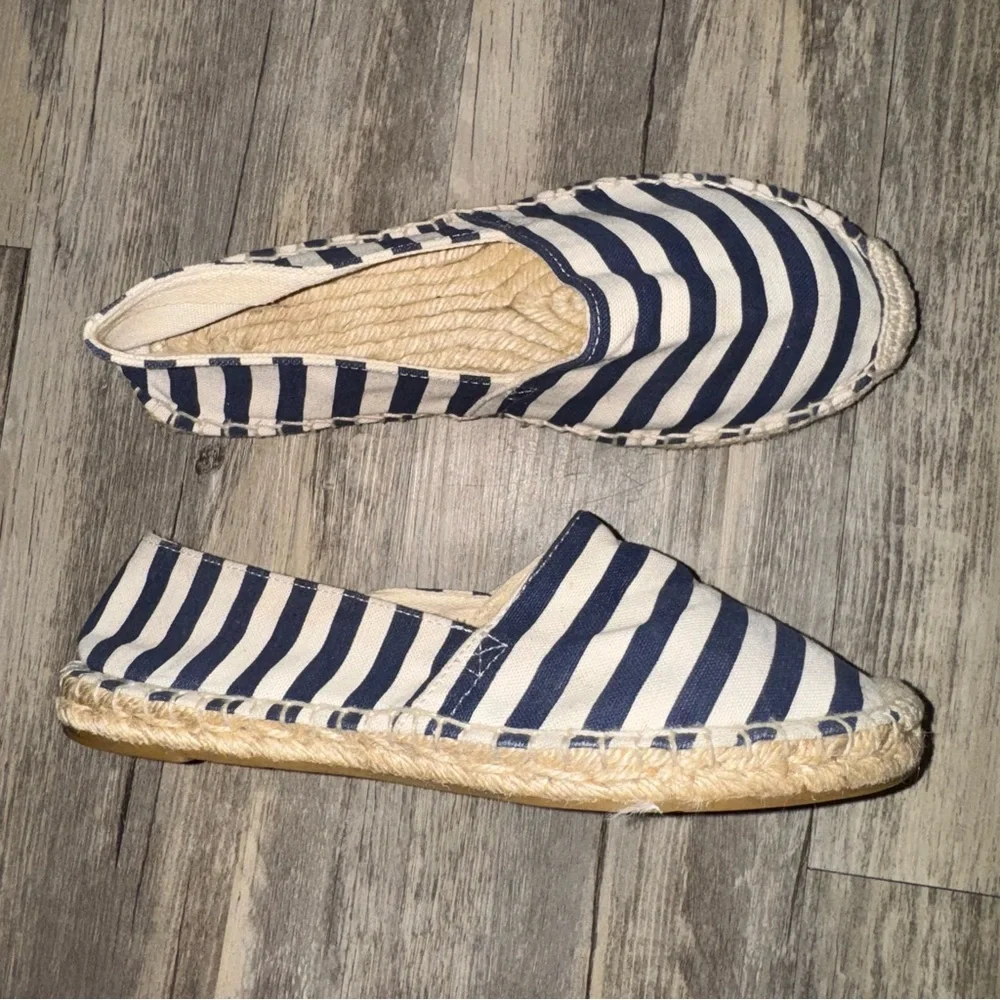 J. Crew Factory Navy and White Striped Espadrilles